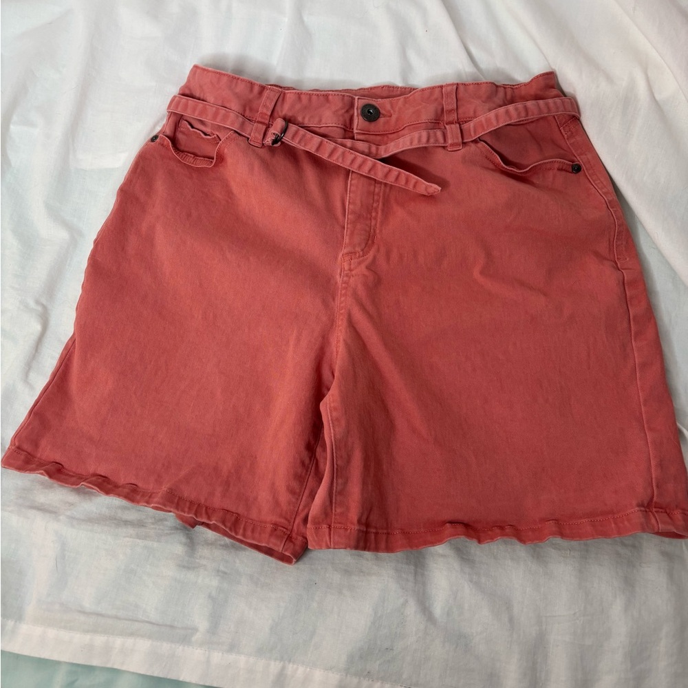 Style & Co. women’s shorts size14 belted, pockets, belt loops, salmon color
